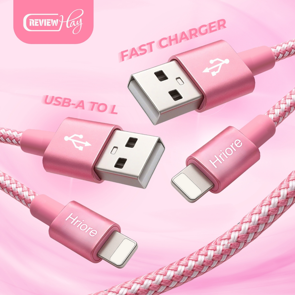 สายชาร์จเร็ว HRIORE USB-A to L [ซื้อ 1 แถม 1] ยาว 1.2M + 1.8M Umbrella Cover (สีชมพู)