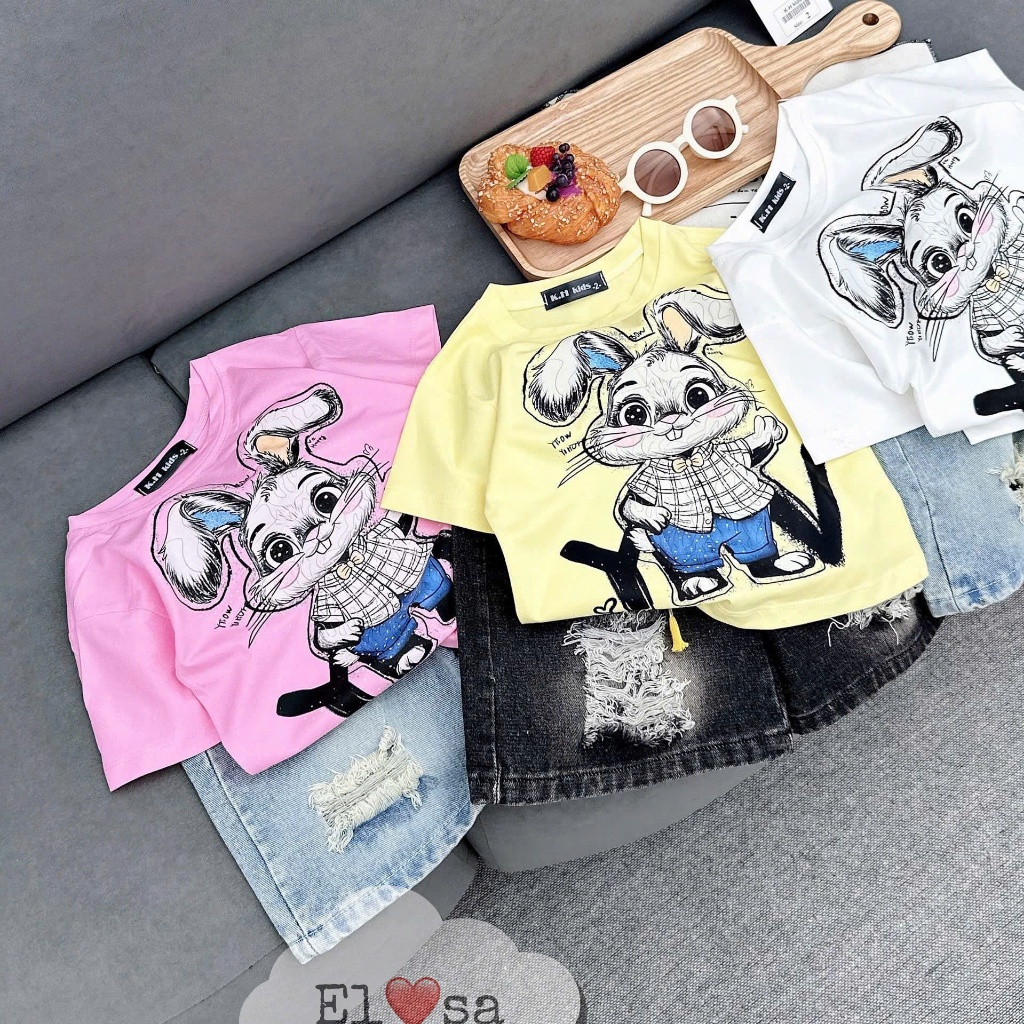 เสื้อผ้าเด็กผู้หญิง - RABBIT-SHAPED BEEF SET FOR CHILDREN 1-8 YEARS OLD