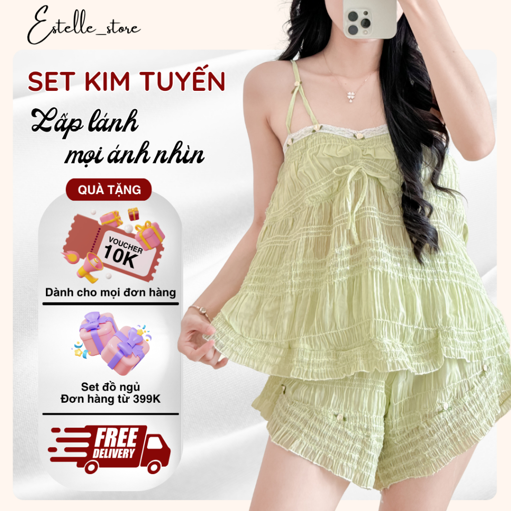 ชุดนอนลูกไม้และโบว์ทรงหลวมสวยมาก & Slay ESTELLE - ELPIS BNRELL775