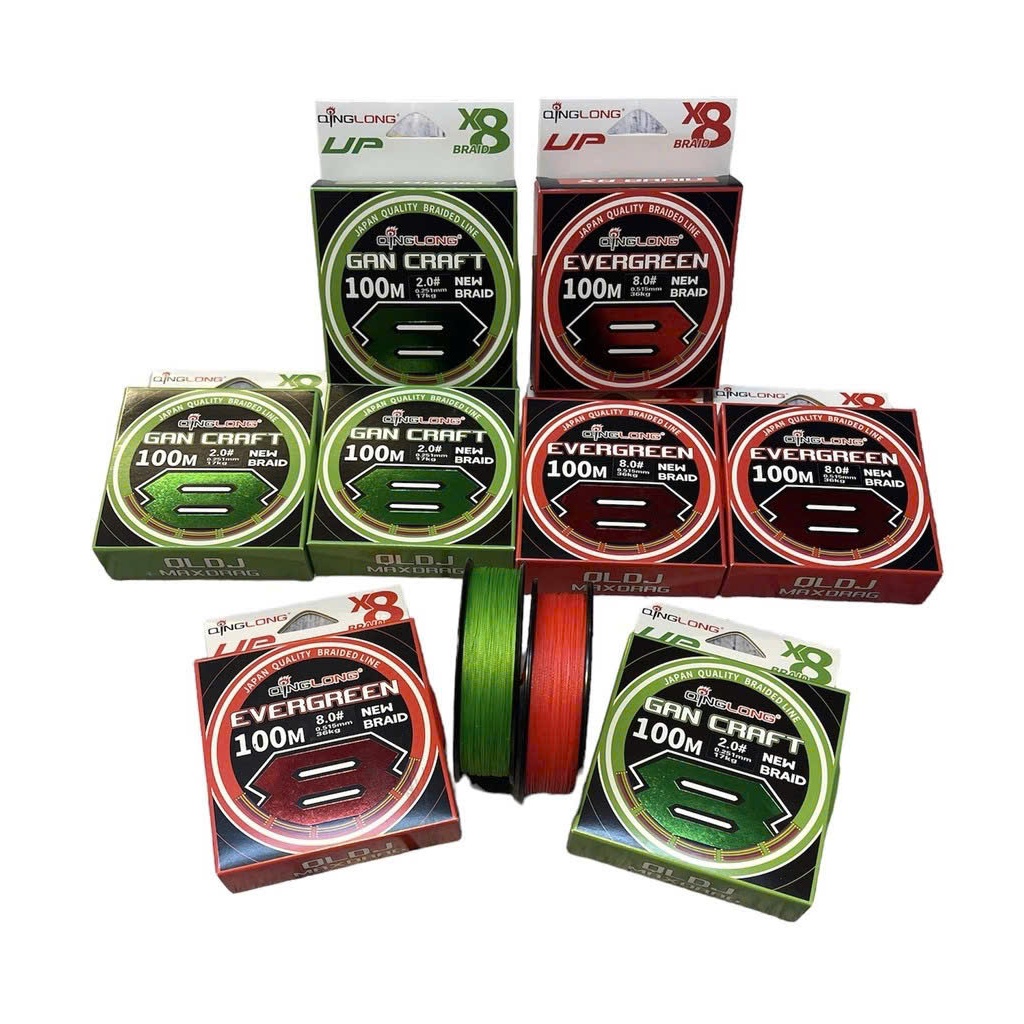 Qinglong X8 GAN CRAFT ร่มตกปลา 100m (สีน้ําเงิน) / EVERGREEN 100m (สีแดง)