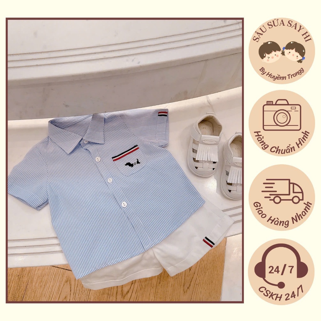 [มีจําหน่าย - สินค้ามาตรฐาน TK] ชุดทมลายทางสีน้ําเงินสําหรับเด็กผู้ชายตั้งแต่ 8กก. ถึง 16กก. - Hi Mi