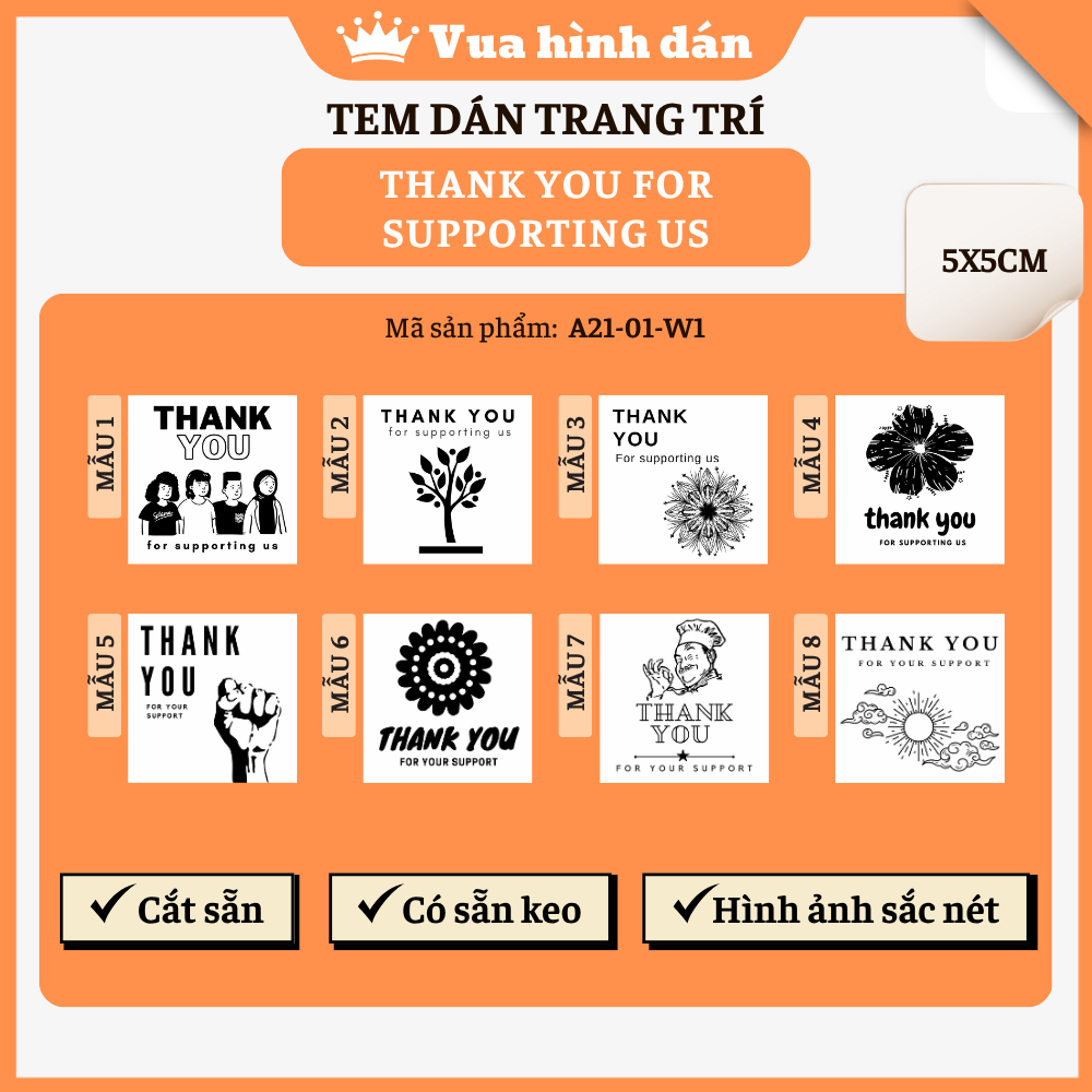 ชุดสติ๊กเกอร์ THANK YOU FOR YOUR SUPPORTING US (5x5cm) - สติ๊กเกอร์ THANK YOU สติ๊กเกอร์ตกแต่ง - A21