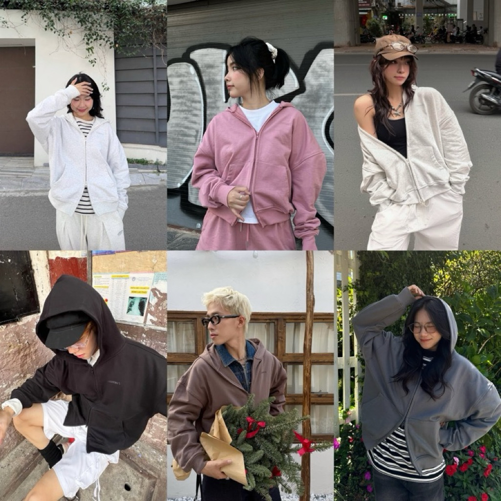 Classic Boxy Zipper Hoodie 2.0 Crab Leg Fleece 6 สี ชมพู / เทา / ดํา / น้ําตาล / น้ําเงิน / เทาตะกั่ว (newtag)