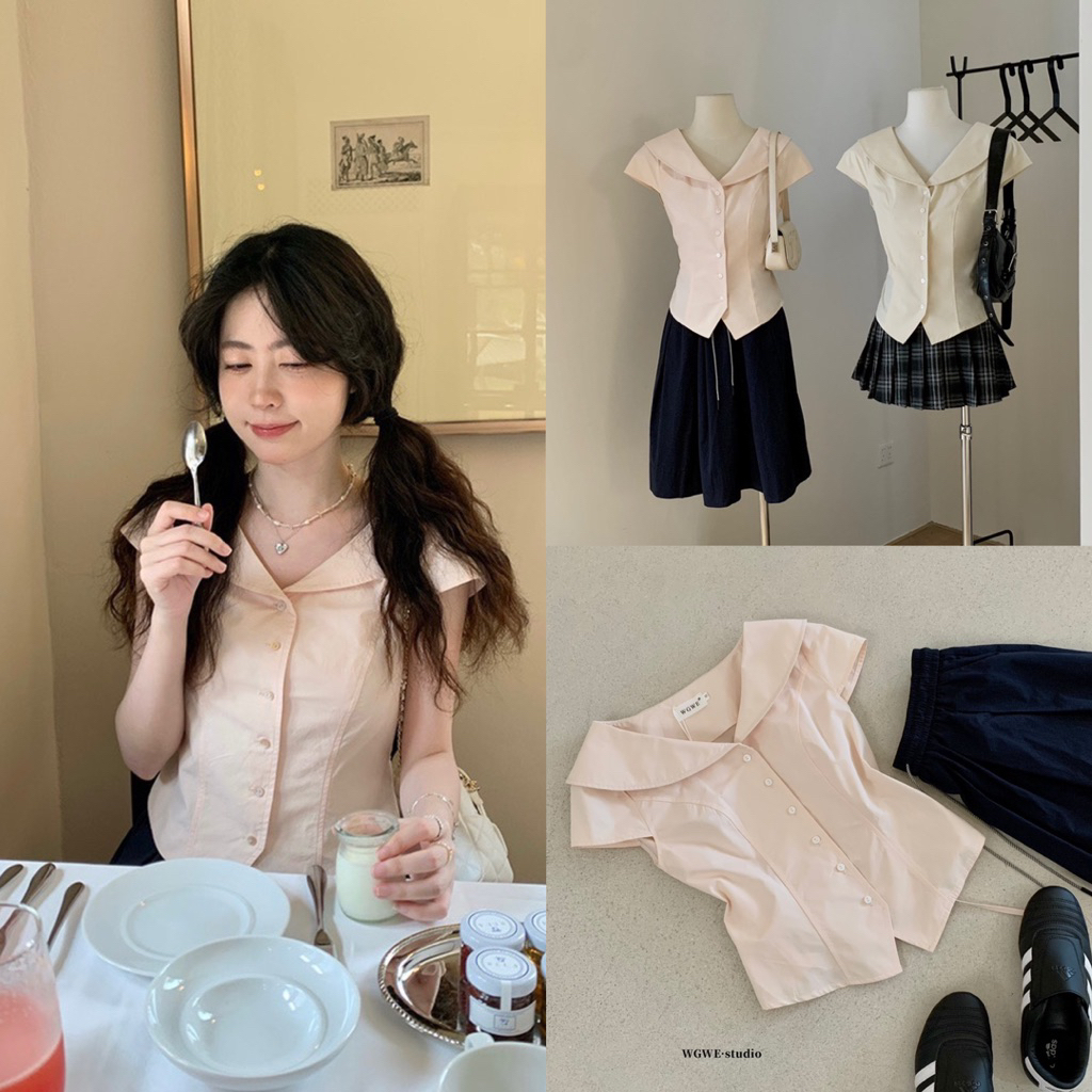 NHY.studio /WGWE/ เสื้อคอปกเปิดลง w6210