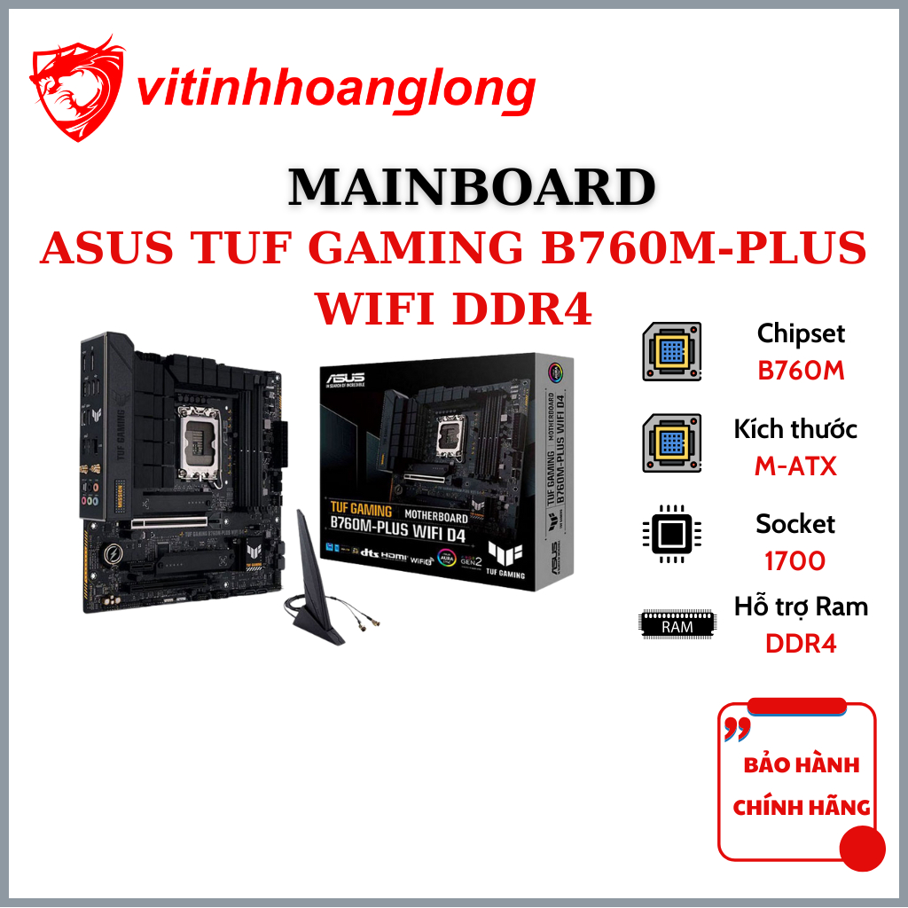 Asus TUF GAMING B760M-PLUS WIFI DDR4 เมนบอร์ด - 36 เดือน