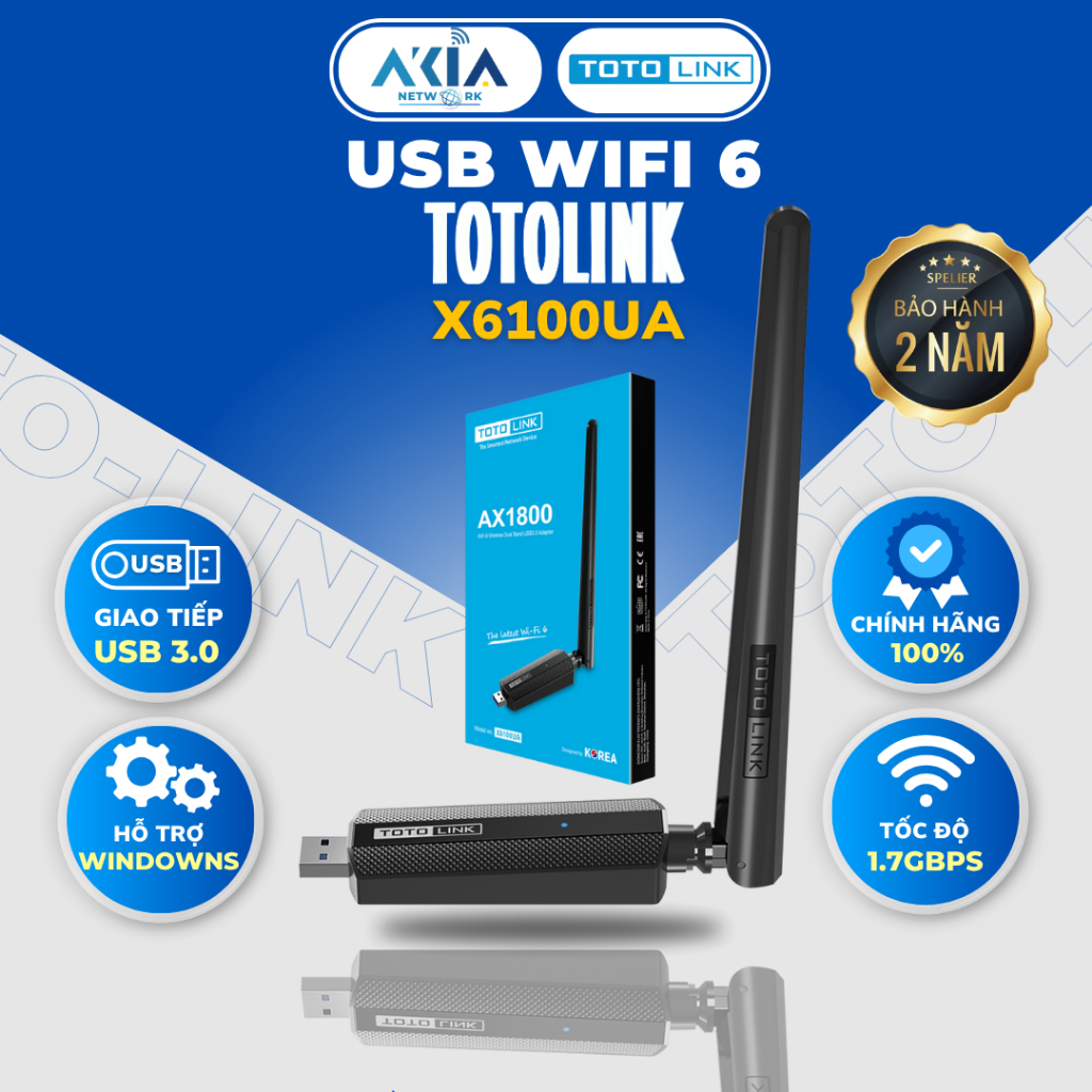 USB WiFi 6 TOTOLINK X6100UA – AX1800 Standard, ความเร็ว 1774Mbps, Dual Band, พอร์ต USB 3.0 ของแท้