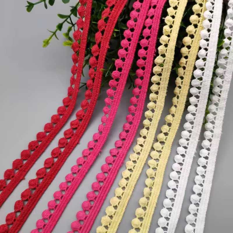 ลูกไม้บอลขลิบตกแต่งสําหรับเสื้อผ้าทํามือ รุ่น 1cm-1.2cm-1.3cm ขายเป็นชุด 3m -5m - ม้วน 12-13m