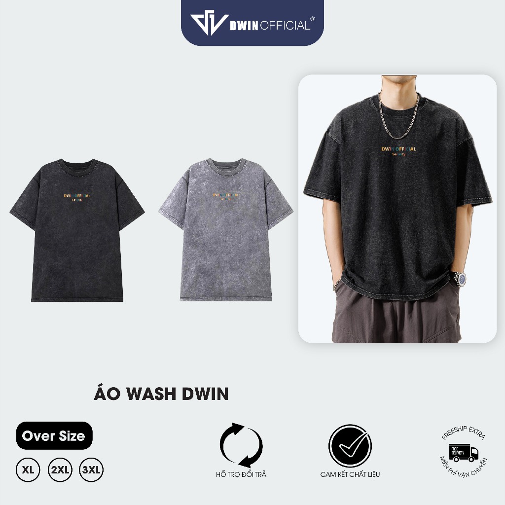 WASH เสื้อยืดสําหรับผู้ชายและผู้หญิง DWIN basic tee แขนหลวม unisex cotton oversize หลวมรูปแบบแบรนด์ท