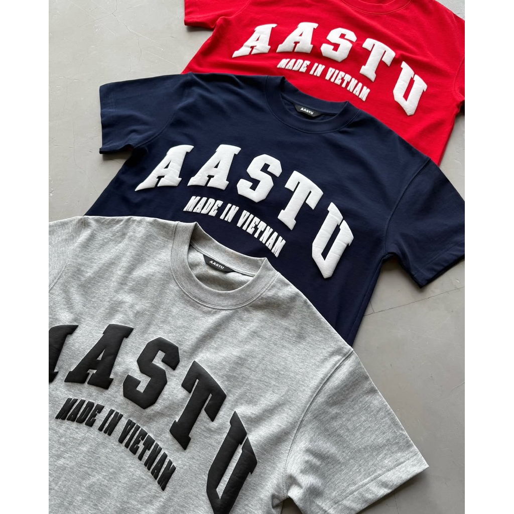 เสื้อยืด AA STU มีโลโก้พิมพ์ลายพองคลาสสิก สีเทาสามสี / น้ําเงิน / แดง (ห่อ newtag)