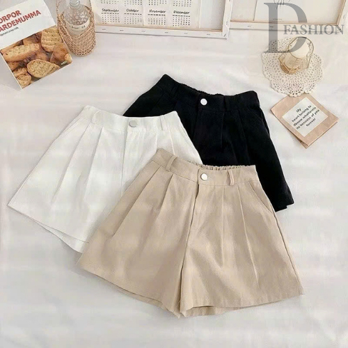 กางเกงขาสั้น KaKi ขากว้าง สไตล์เกาหลี ผ้าสีกากียืดหนาจาก Xinh MA888