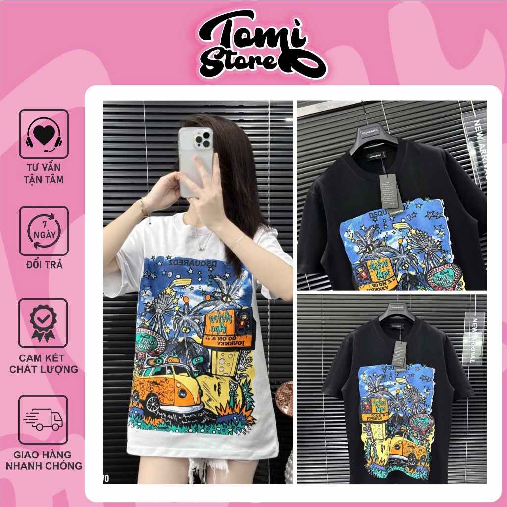 COLOR COCONUT TREE DSQ T-SHIRT - คุณภาพสูง DSQ ผู้ชายและผู้หญิงเสื้อยืด