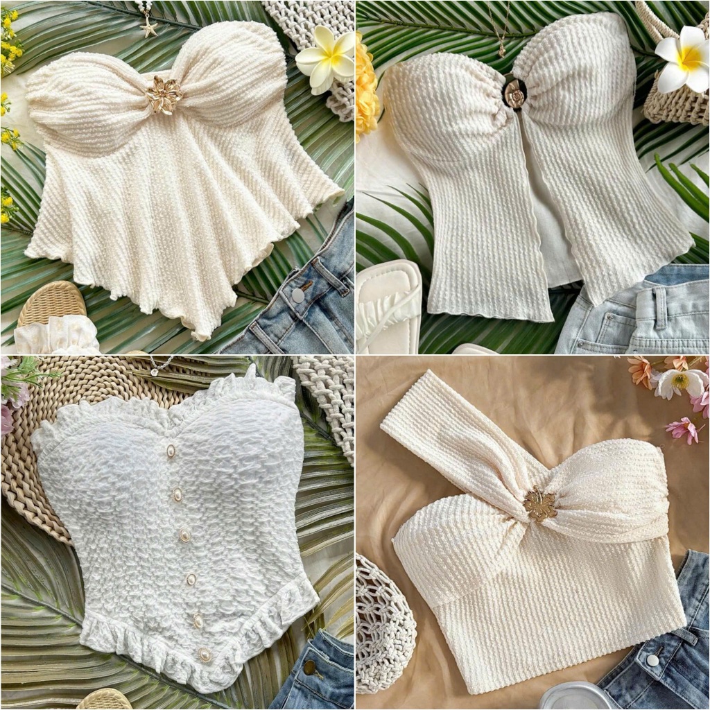 ZINZIN TOP - Y2K เสื้อครอปผ้าโฟมไม่มีสายหนังบุคลิกภาพ