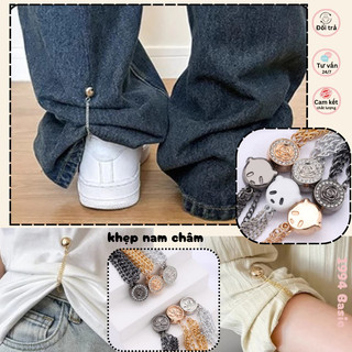 Set 4 Kẹp Nam Châm Cố Định Ống Quần, Áo Bị Trùng, Khóa Nút Điều Chỉnh Chiều Dài Quần Jean, Tây, Áo Thun
