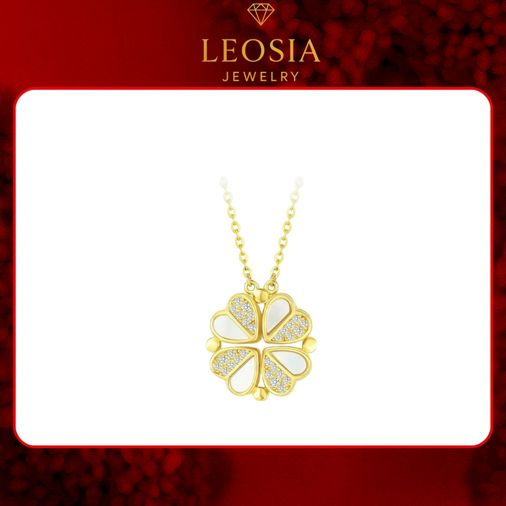 LEOSIA JEWELRY LSA05 สร้อยคอโคลเวอร์สี่ใบเคลือบทองรูปหัวใจเป็นของขวัญวันเกิด