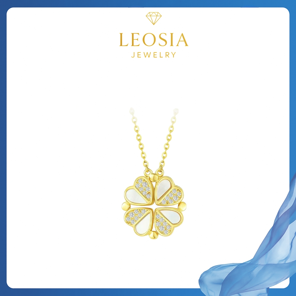 LEOSIA JEWELRY LSA05 สร้อยคอโคลเวอร์สี่ใบเคลือบทองรูปหัวใจเป็นของขวัญวันเกิด