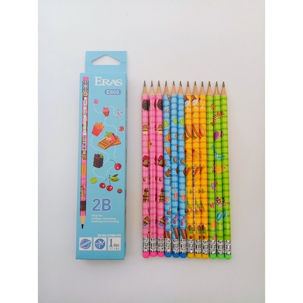 [ERASVN] ดินสอไม้ 2B Box 12 Eras E605 2B พร้อมยางลบ