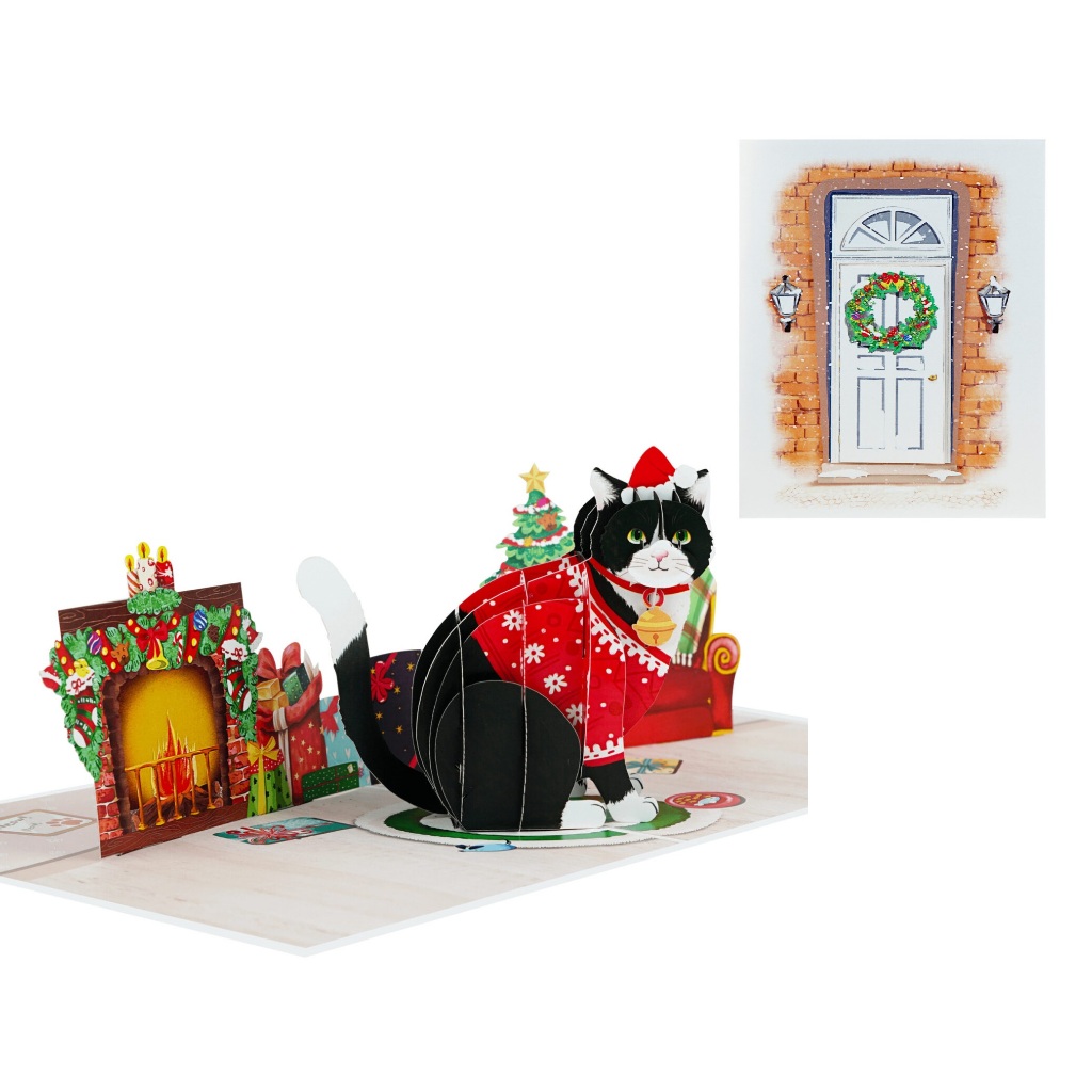 การ์ดคริสต์มาส Tuxedo cat 3d, X45
