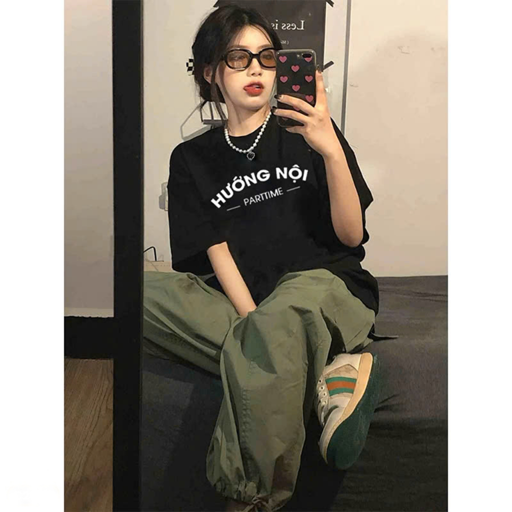 DLX เสื้อยืดผู้หญิงผ้าฝ้าย 100% พิมพ์ตัวอักษรแนะนํา Parttime Form Oversize แขนสั้น