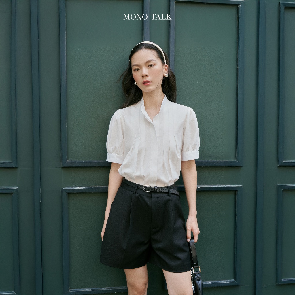 MONO TALK เสื้อจับจีบคอปกรถไฟ แขนพอง ผ้าฝ้ายดิบ MOF25S-T20004TK