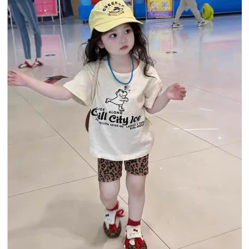 แขนชุดเด็กทารกผู้หญิงรวมกับกางเกงเสือดาวสําหรับเด็กทารกน่ารัก