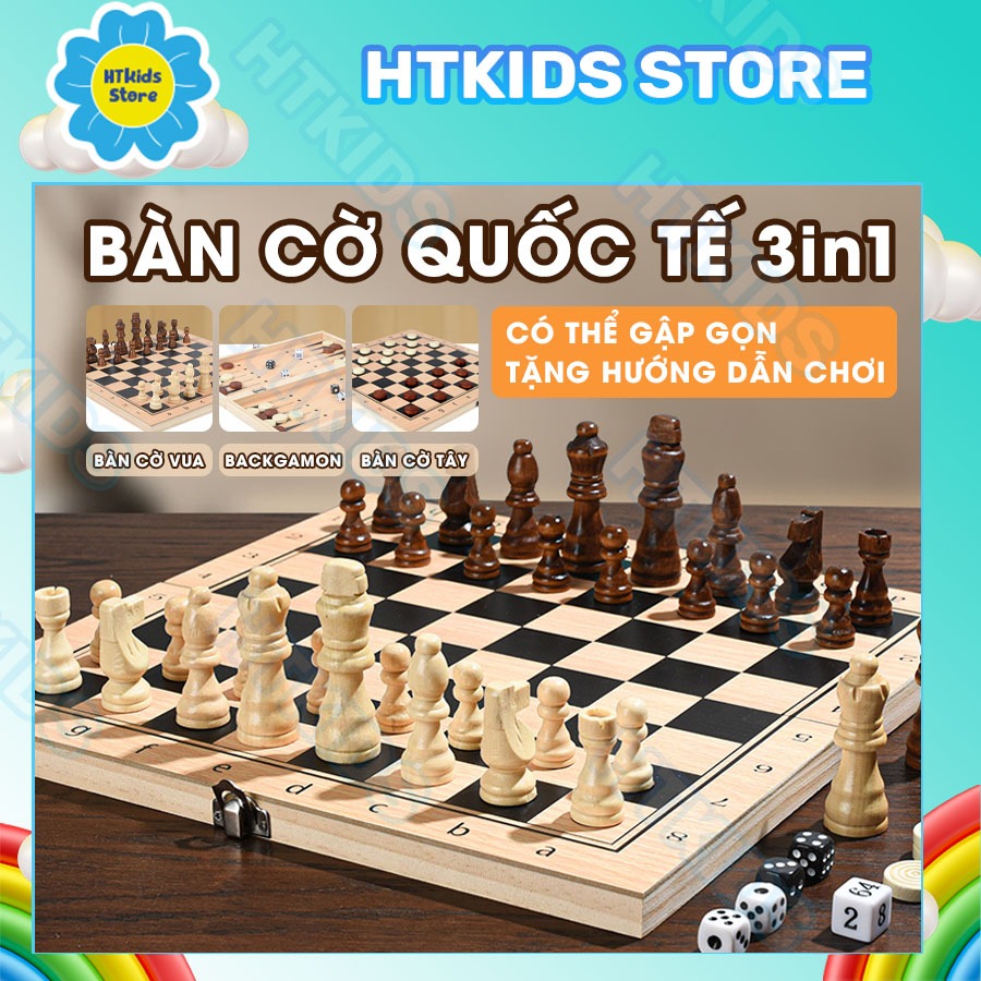 3 IN 1 INTERNATIONAL WOODEN CHESS SET - SMART FOLDING - HELPING CHILDREN DEVELOP THINKING | ร้าน HTk