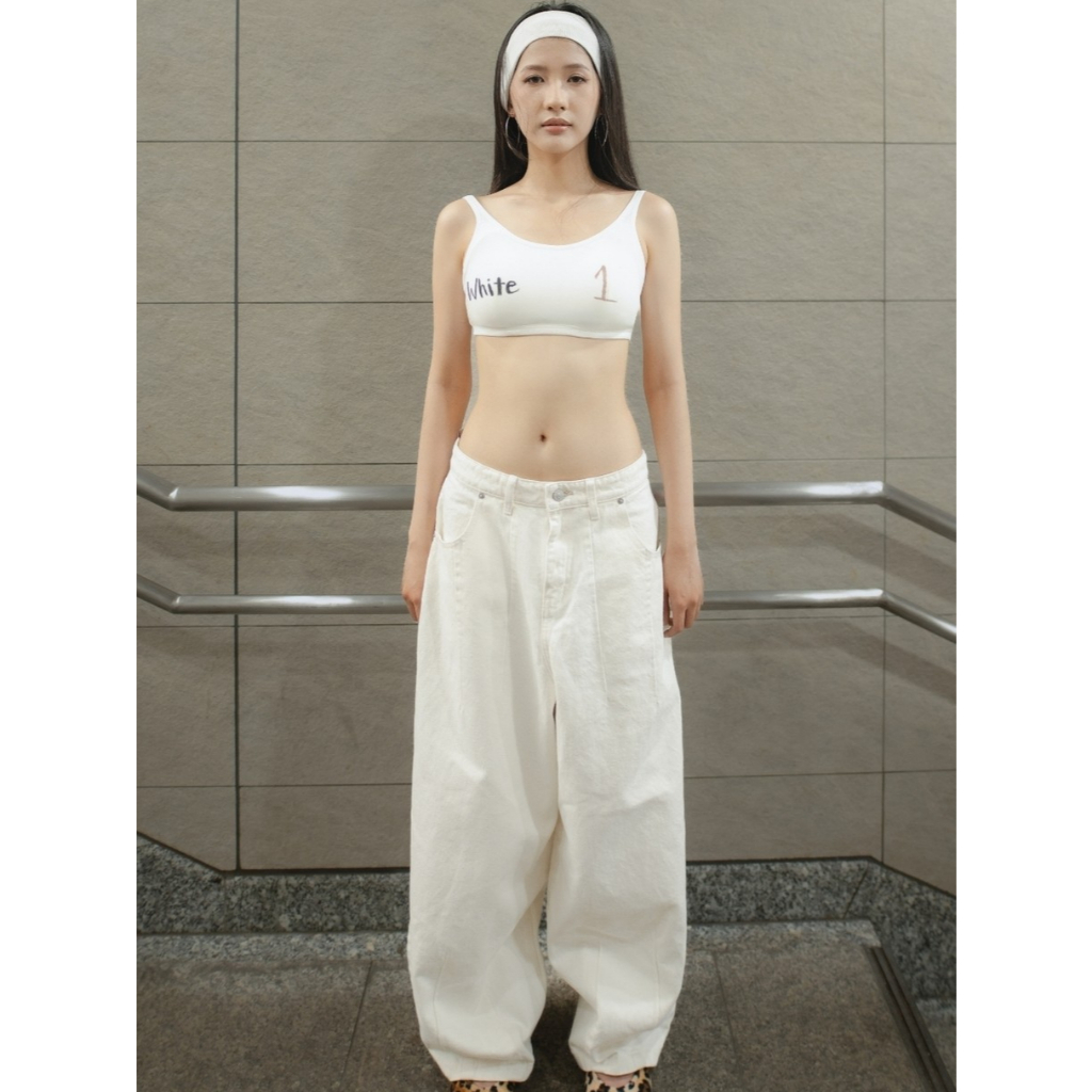 Tiberinus - [ห้าสี] Baggy Flowy Jeans - สีขาว