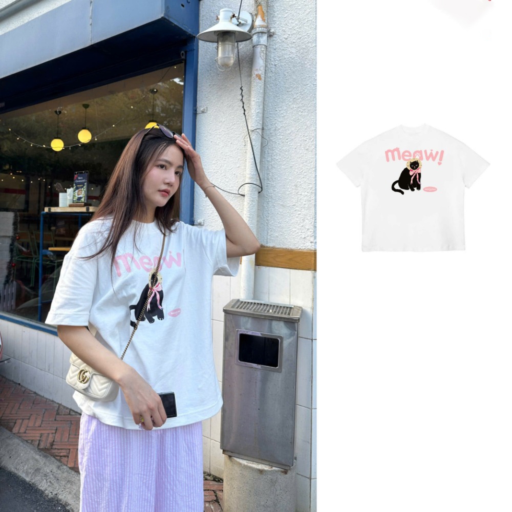 MEOW ver1 boxy tee shirt ผ้าคอตตอน 100% คอปกหนา 250gsm