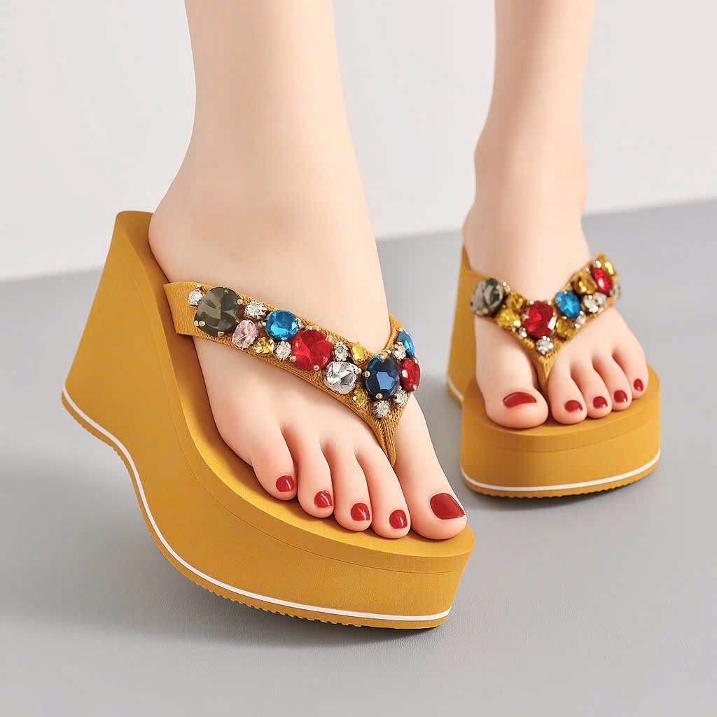 WAVE UMBRELLA SLIPPERS WITH MULTI-COLOR STONE SOLES 5F,7F,9F คุณภาพสูง, LUXURY STONE-ATTACHED SLIPPE