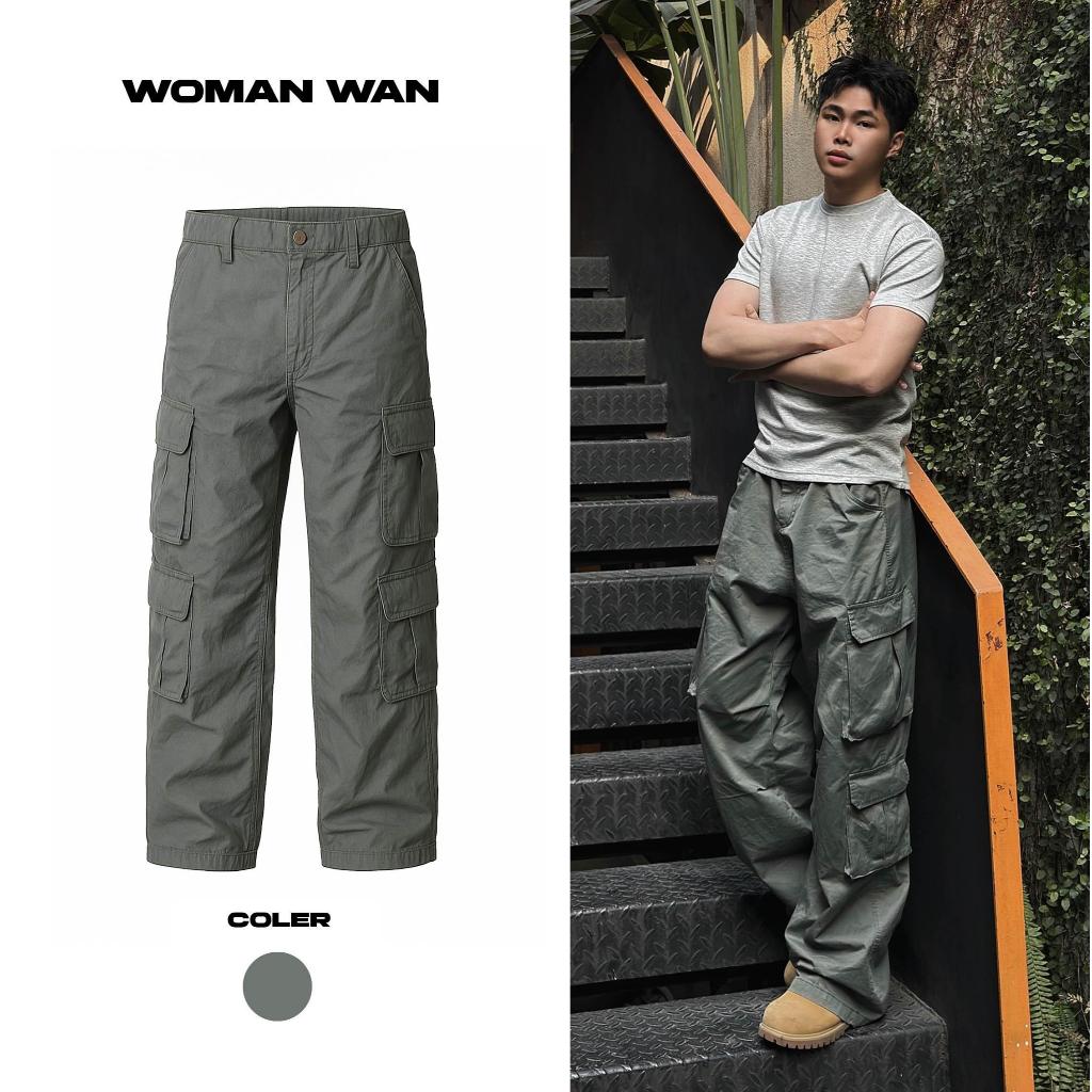 Cargo Streetwear Unisex Loose Cargo Streetwear กางเกงคาร์โก้สีกากีสําหรับผู้ชายและผู้หญิง - WOMAN WA