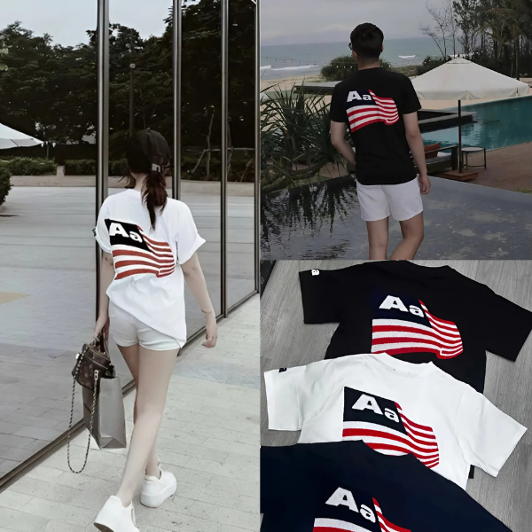 เสื้อยืด อ่า พิมพ์ลายธง แบบหลวมๆ ผ้าโพลีเอสเตอร์ยืดเย็นและนุ่ม - ถนน เด็กผู้ชาย สไตล์ ไม่จํากัดเพศ เสื้อยืดผู้ชายและผู้หญิง
