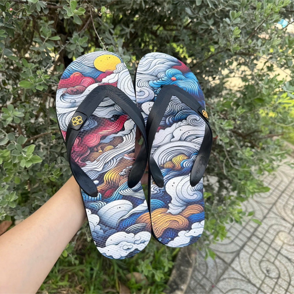 THAILAND LAO FLIPBOARD HD 3D PRINTED PATTERNS ยางสไลด์คุณภาพสูง BLANK SOLES (3D สายรัดสีดํา)