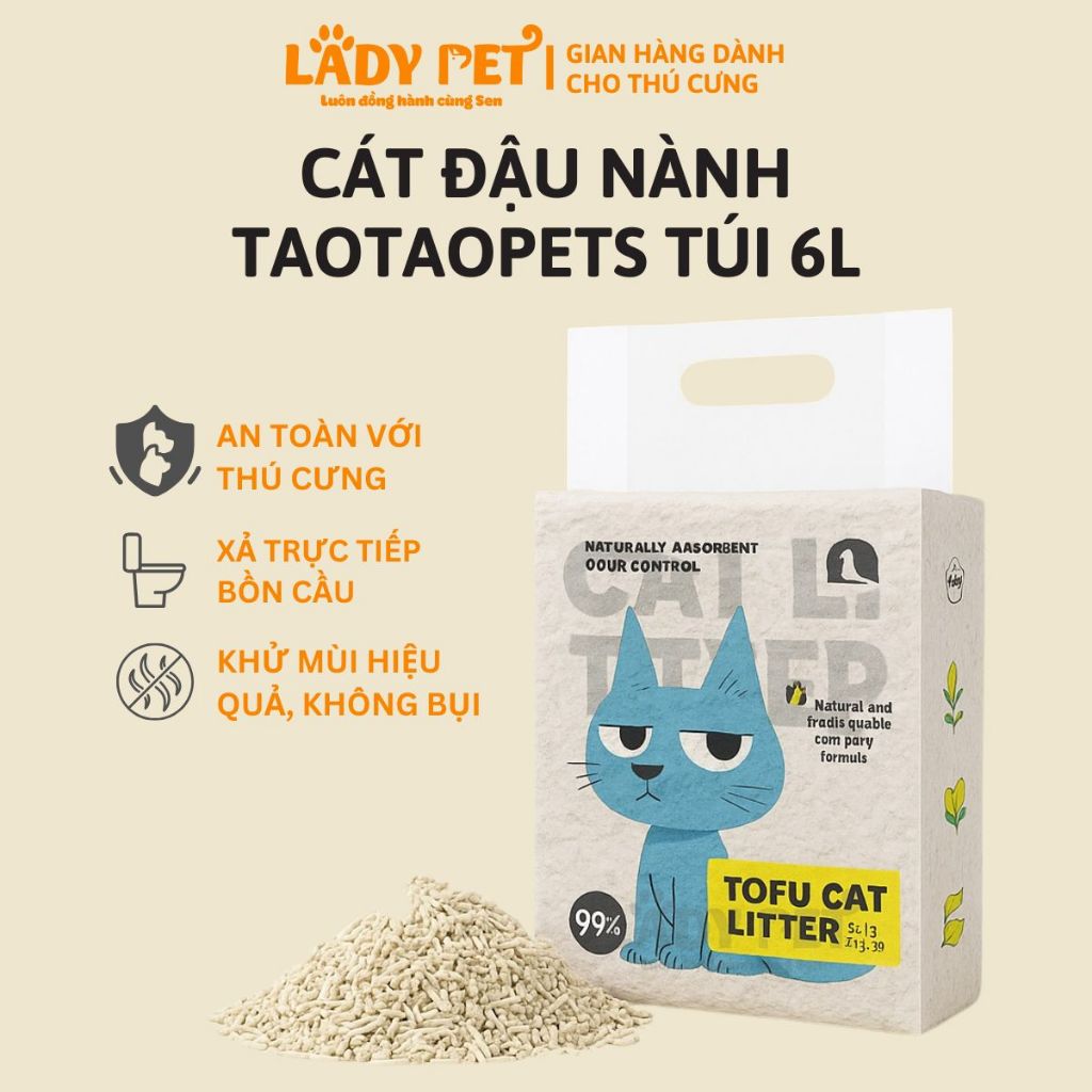 Taotaopets Soy Cat Litter กระเป๋า 6 ลิตร - ทรายแมวที่ฟลัชโถส้วมได้