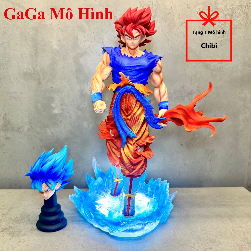 JG Studio DragonBall Goku SSJ God, Goku Blue 33cm รุ่น 2 หัวพร้อม Led - GaGaMoHinh
