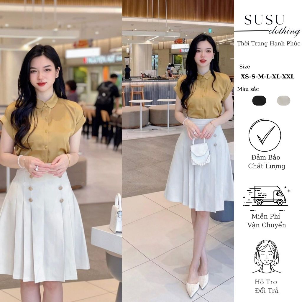 ซูซู เสื้อผ้ากระโปรงสํานักงานยาวมีกระเป๋าคลิปและคลุมท้องจีบ 6 มม. 6 ปุ่มยาว 60 ซม. ประวัติย่อ10