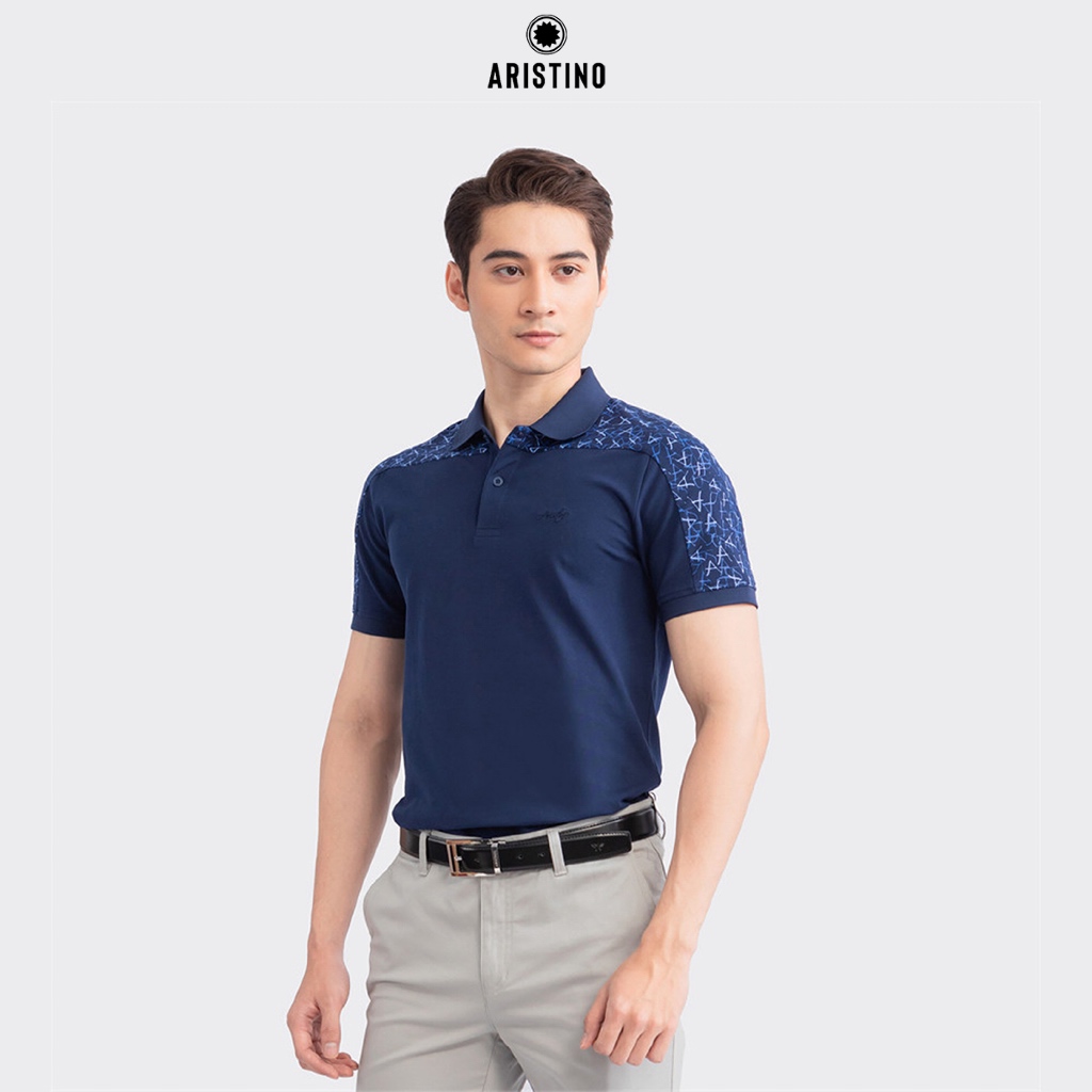 เสื้อโปโลผู้ชาย ARISTINO สไตล์สุภาพบุรุษ ปักโลโก้ที่หน้าอก คอปกผ้าถัก ทรงเข้ารูป ทรงเข้ารูป - APS062