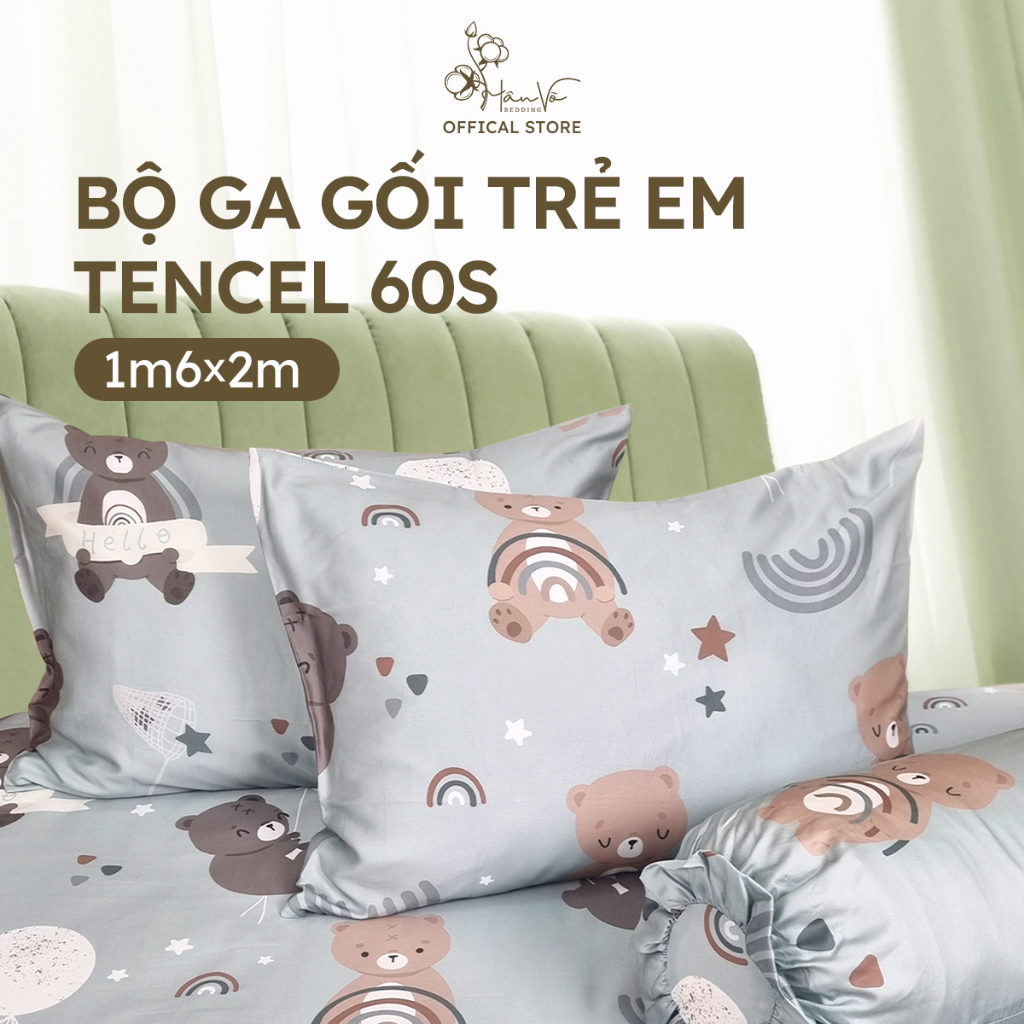 Tencel Silk 1m6 ชุดผ้าปูที่นอนสําหรับเด็กทารก Han Vo ลายน่ารัก ปลอดภัยและเย็น ที่นอนและปลอกหมอน 1m6x