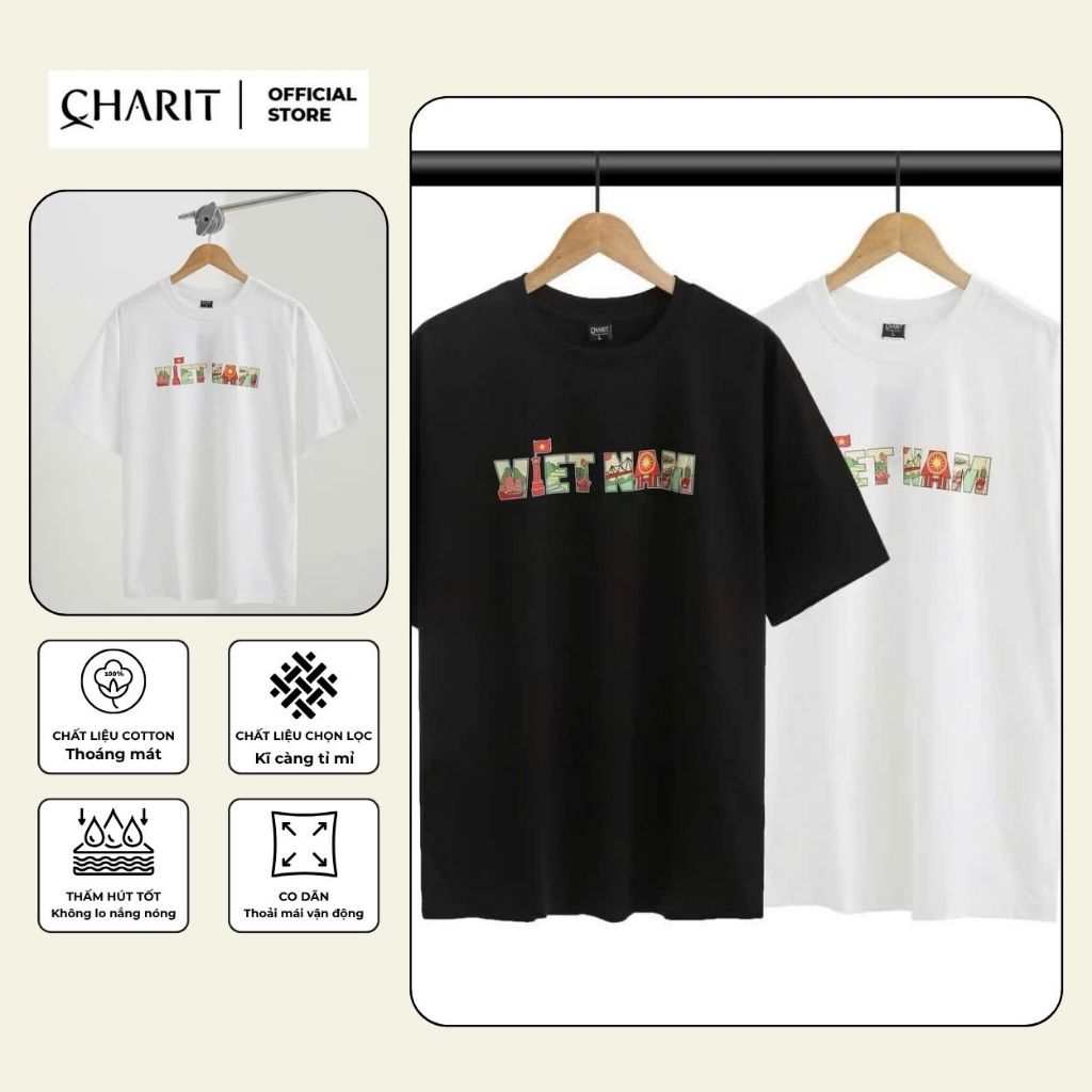 เสื้อยืด Unisex สําหรับผู้ชายและผู้หญิง พิมพ์ลาย VIET NAM ผ้าคอตตอน 100% - BOONE - BNE00233