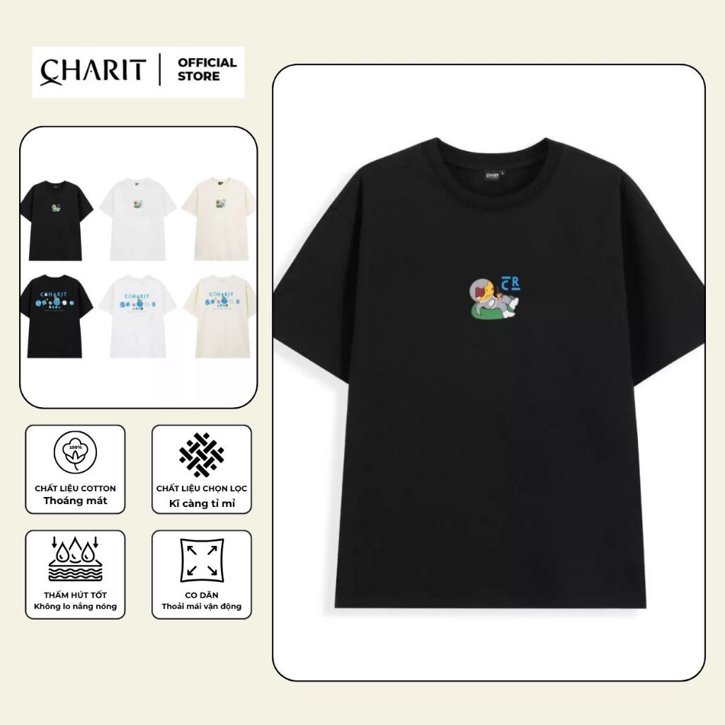 เสื้อยืด Unisex สําหรับผู้ชายและผู้หญิง พิมพ์ลาย PLANETS ผ้าคอตตอน 100% - BOONE - BNE00224