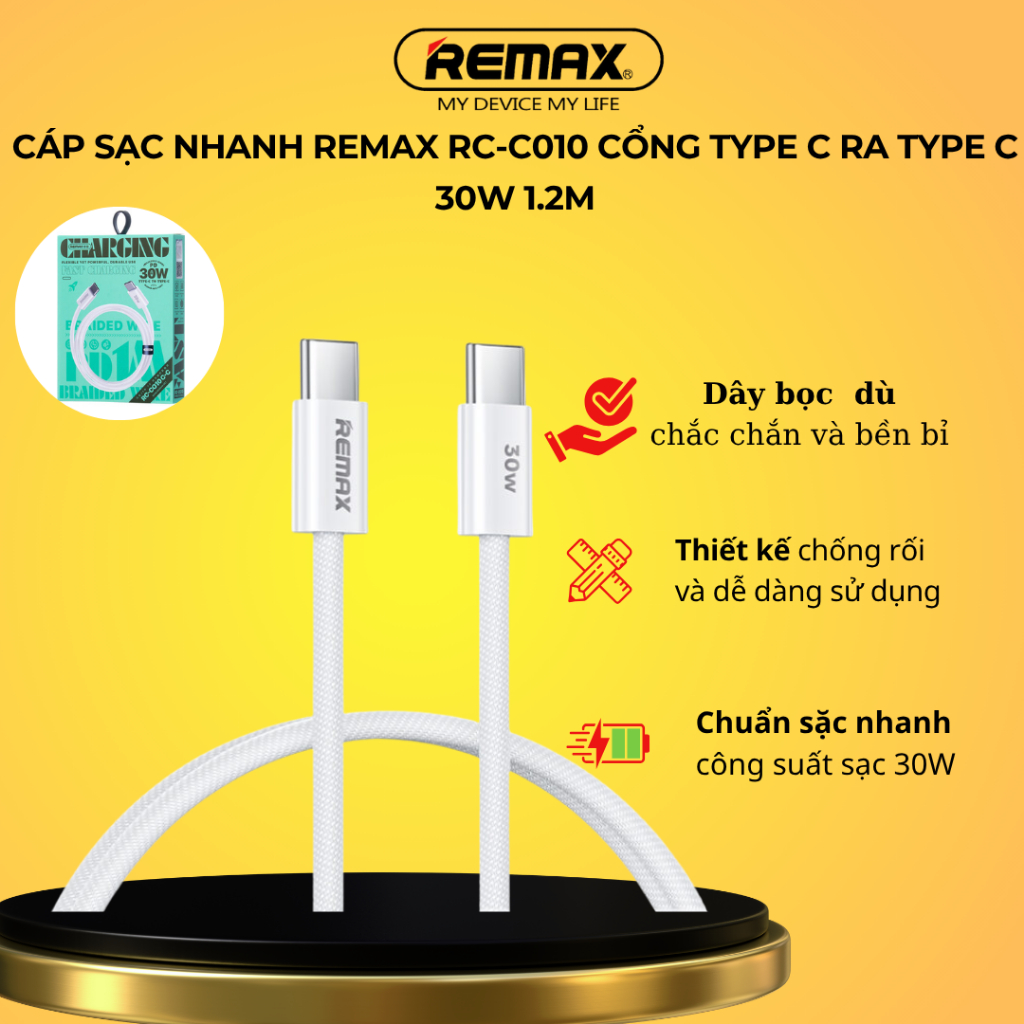 Remax RC-C010 สายชาร์จเร็ว Type C to Type C Port 30W 1.2m