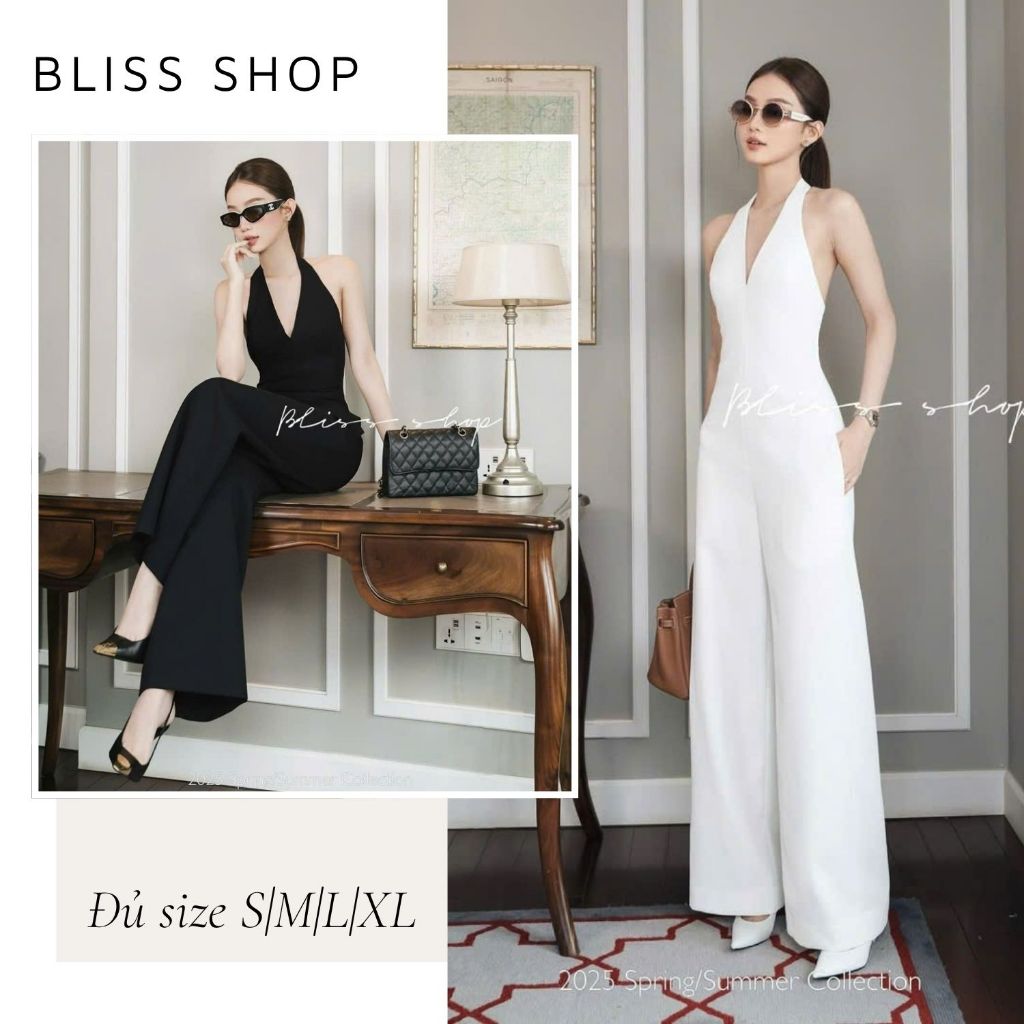 จั๊มสูทขายาวคอวีหรูหราหรูหรา Bliss Shop - J046