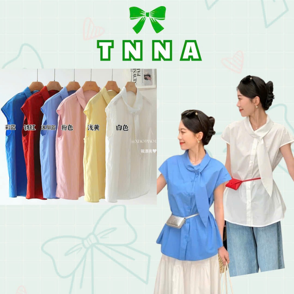 Tna_การควบคุมคุณภาพเสื้อเชิ้ตผู้หญิงคอปกเอียงและแขนหลวมหลายสีพื้นฐานสําหรับฤดูร้อน