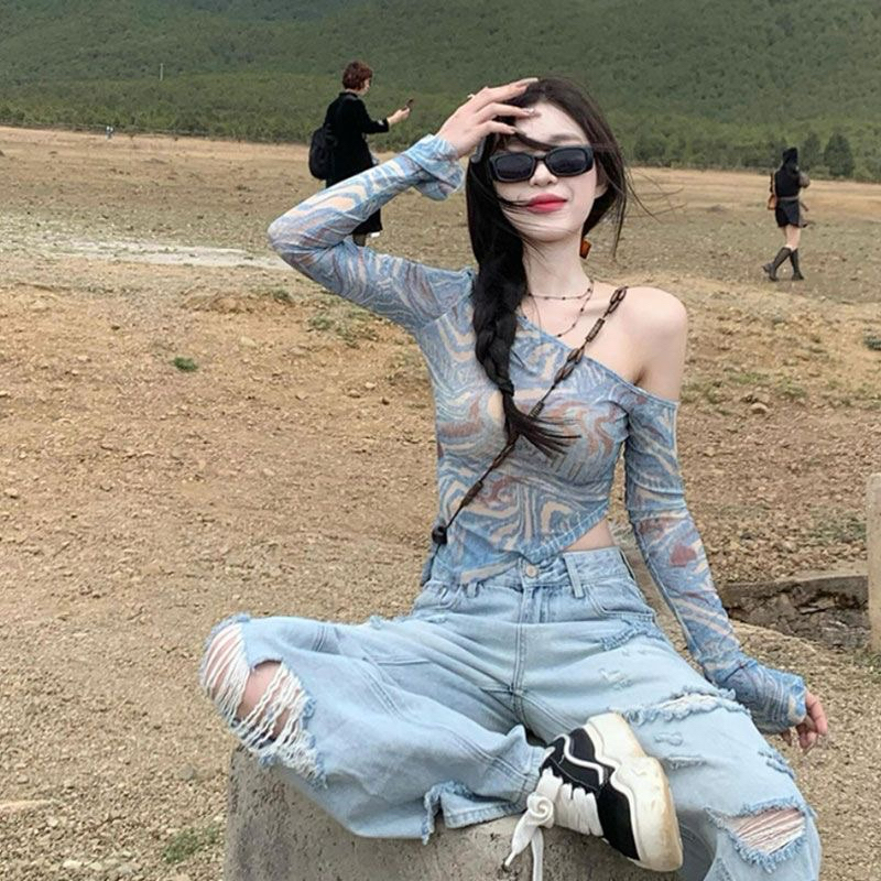 [มีจําหน่าย+ด่วน] Naii | เสื้อตาข่ายปาดไหล่ Slim คอนซีลเลอร์ BIGSIZE สไตล์ Y2K เท่ๆ - N293