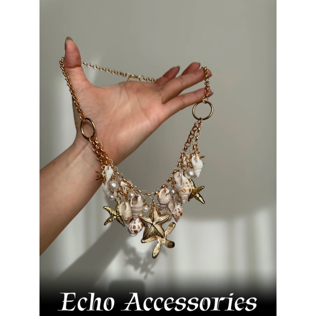 อุปกรณ์เสริม Echo สร้อยคอชายหาดเปลือกหอยสําหรับผู้หญิงพร้อมปลาดาวสีเหลือง
