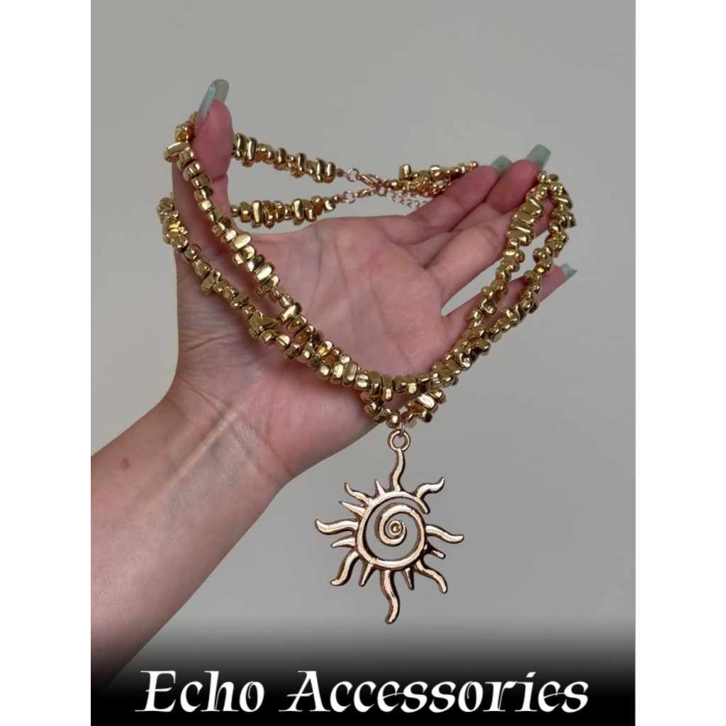 Echo Accessories สร้อยคอลูกปัดดวงอาทิตย์สีเหลืองคลาสสิกสําหรับผู้หญิง