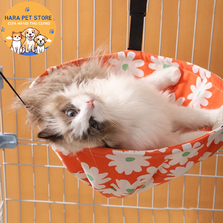 เปลญวนแบบแขวนสําหรับแมวบุด้วยเสื่อกกและที่นอนขนนุ่ม - Hara Pet Store