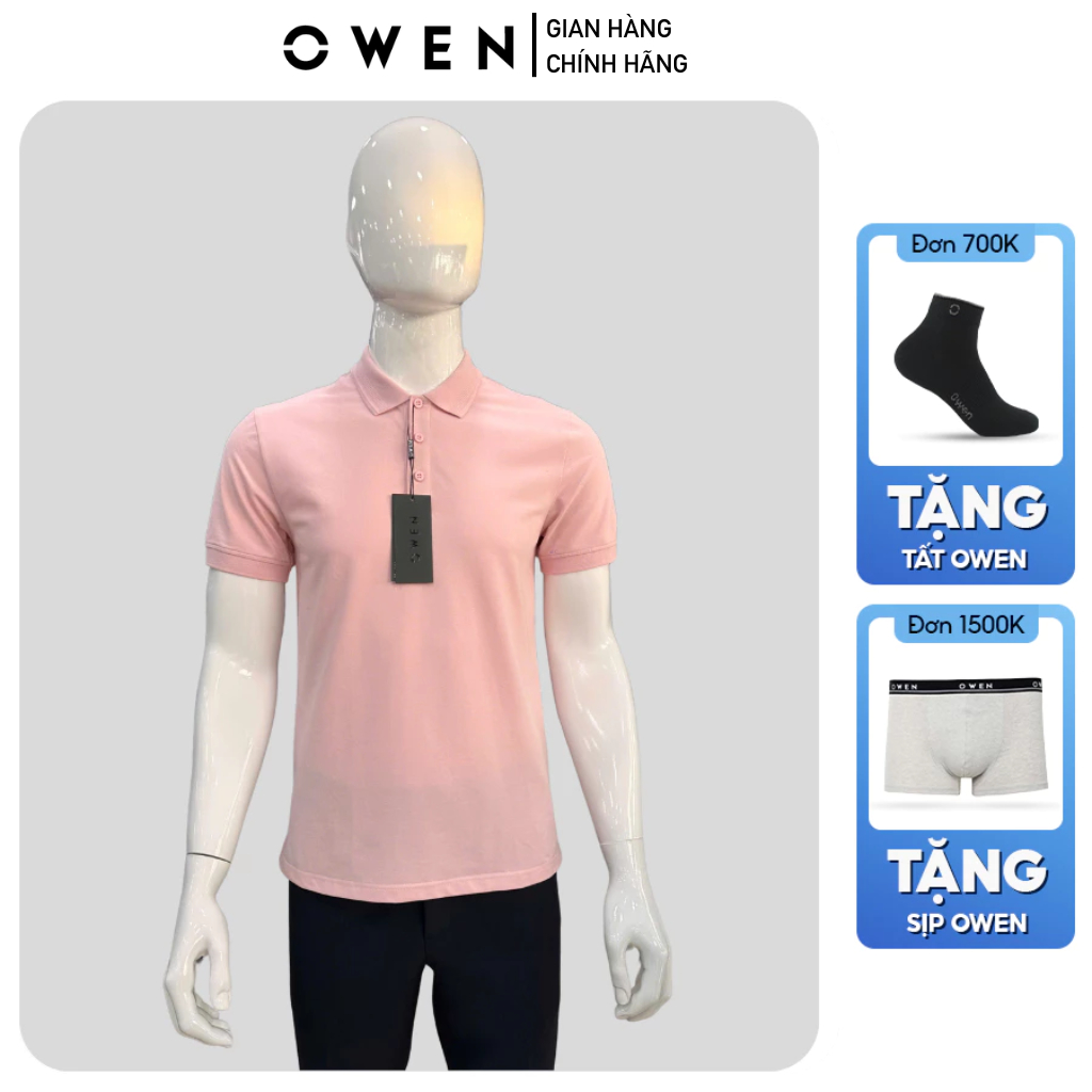 OWEN APV เสื้อยืดคอปกแขนสั้นผู้ชาย253615 สีชมพูอ่อน ผ้าคอตตอน นิ่ม กระชับสัดส่วน
