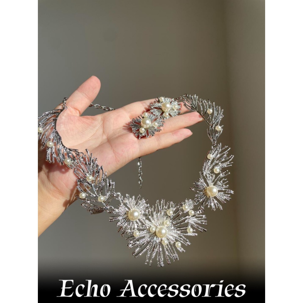 อุปกรณ์เสริม Echoสร้อยคอผู้หญิง + ชุดต่างหูดอกไม้มุก