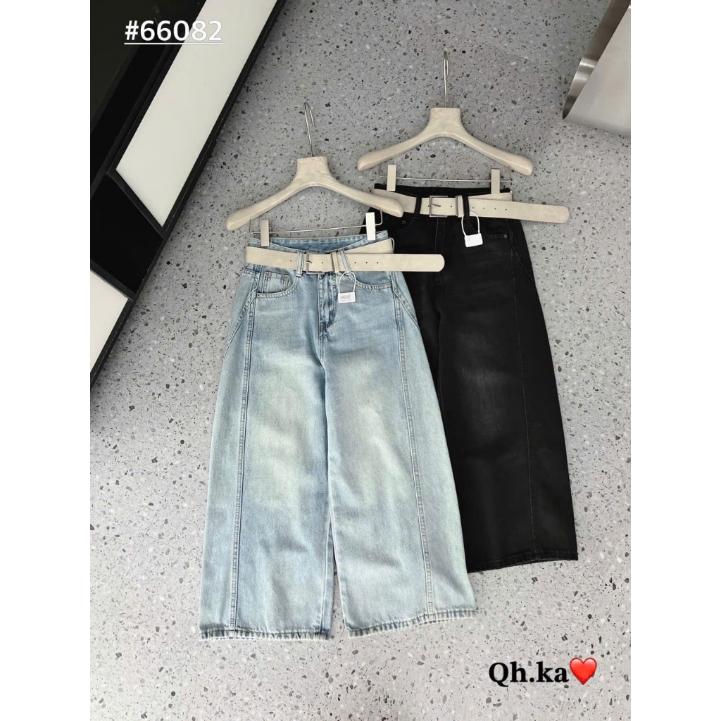 กางเกงยีนส์ขากระบอกเห็ดพร้อมเข็มขัด 66802 (87ซม.)