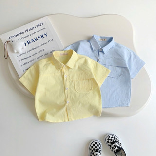 Áo sơ mi cộc tay Bernie họa tiết phối túi viền nổi, chất liệu thô mềm mát cho bé trai 9-28kg