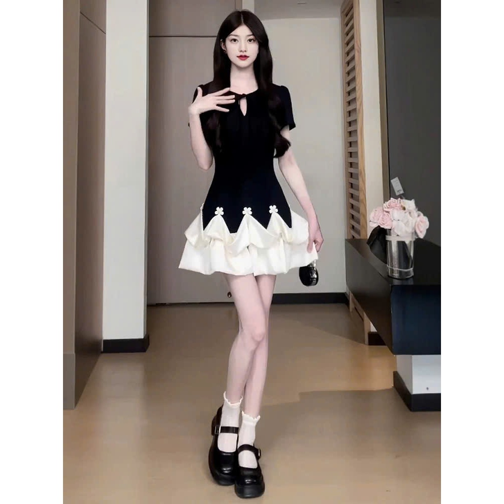 เดรสดีไซน์ผูกโบว์สวยๆ งานตามหา ดอกไม้ งานผ้าคอตตอนเกาหลี สวยเป๊ะ ทํางาน ออกงาน ครบไซส์